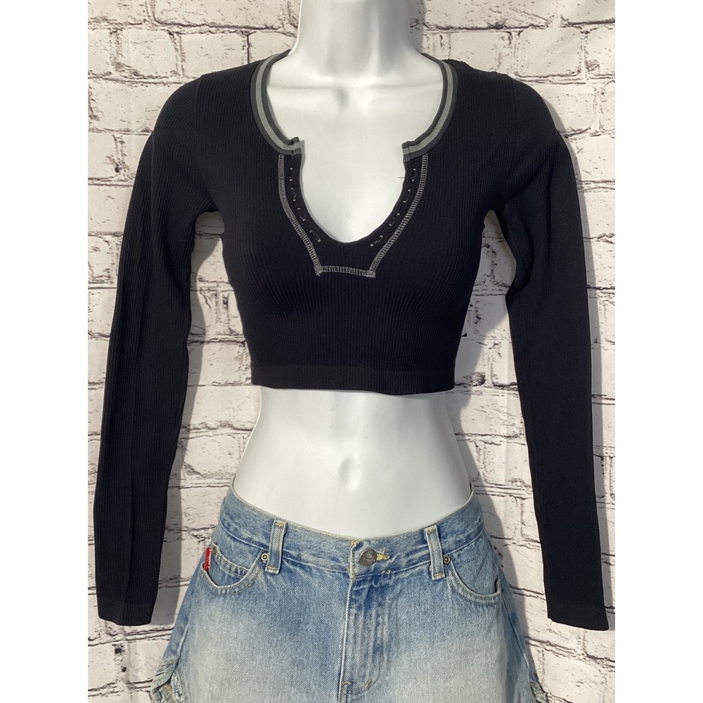 BDG Urban Outfitters Ribbed Knit Tank Top Black Grey Trim XS/S